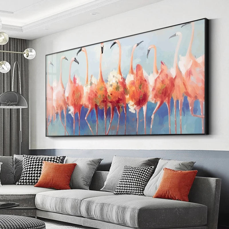 Obra de arte figurativo Flamingos óleo sobre lienzo Marte Gallery Llanogrande