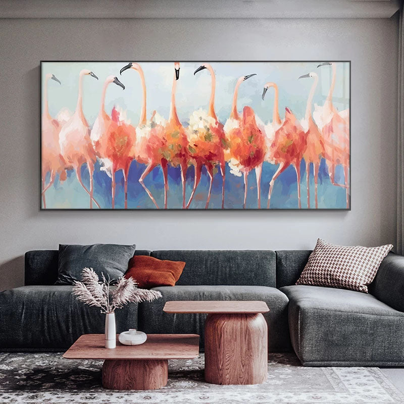 Obra de arte figurativo Flamingos óleo sobre lienzo Marte Gallery Llanogrande