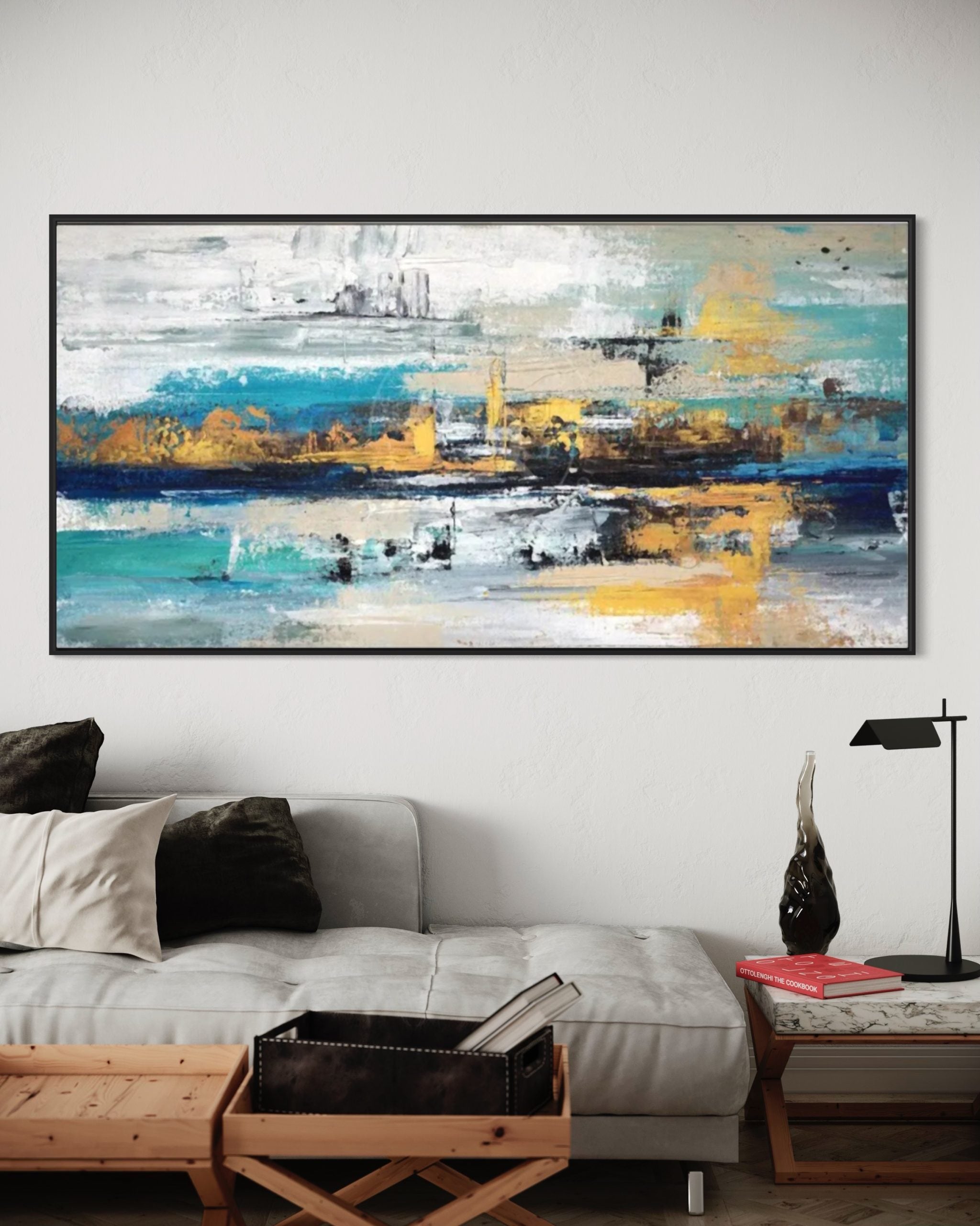 Obra de arte abstracto Azure Elegance óleo sobre lienzo Marte Gallery Llanogrande