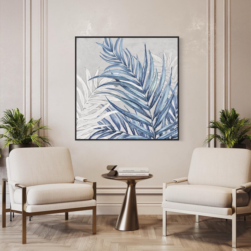 Obra de arte abstracto Blue Leaves óleo sobre lienzo Marte Gallery Llanogrande