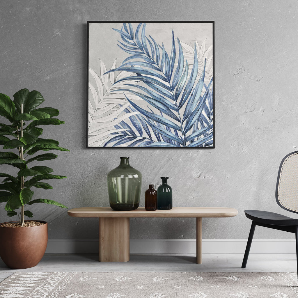 Obra de arte abstracto Blue Leaves óleo sobre lienzo Marte Gallery Llanogrande