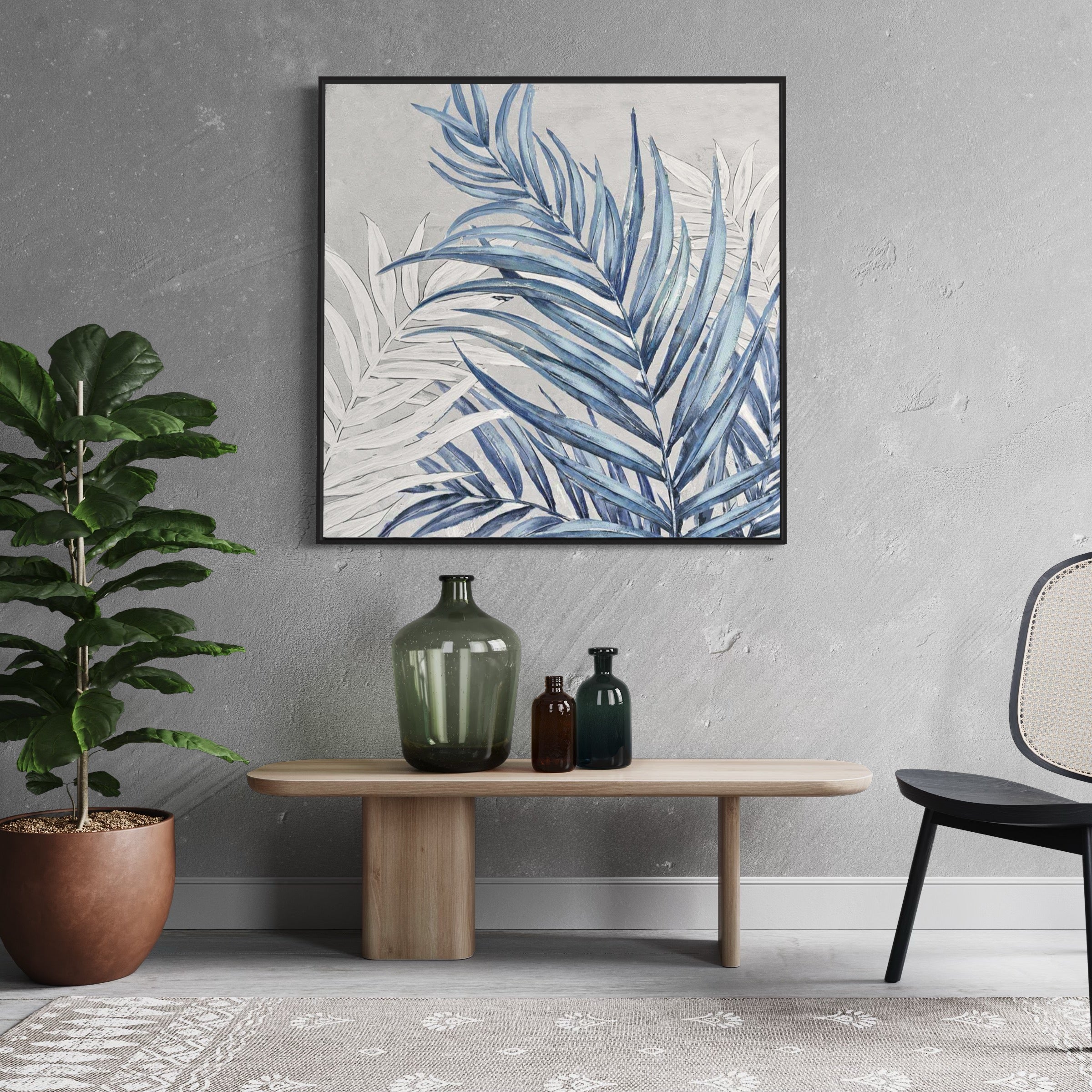 Obra de arte abstracto Blue Leaves óleo sobre lienzo Marte Gallery Llanogrande