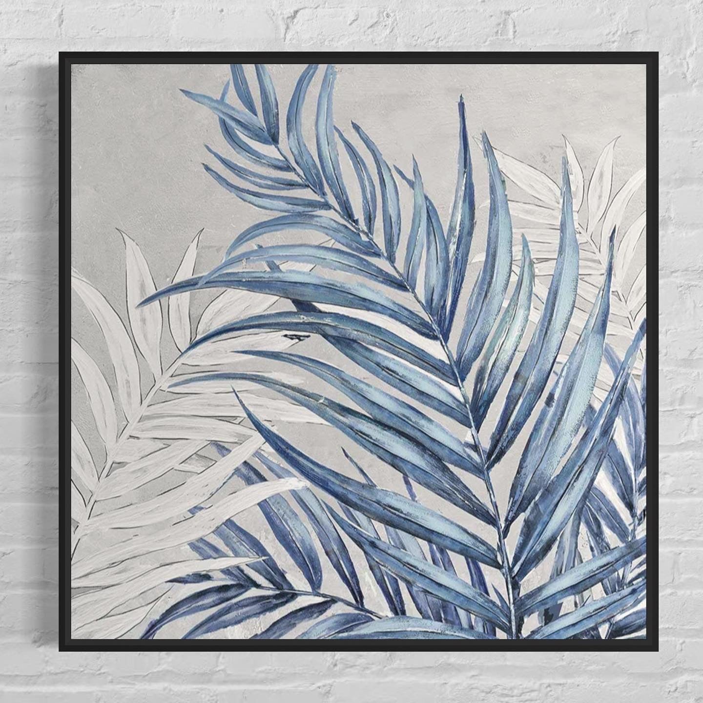 Obra de arte abstracto Blue Leaves óleo sobre lienzo Marte Gallery Llanogrande