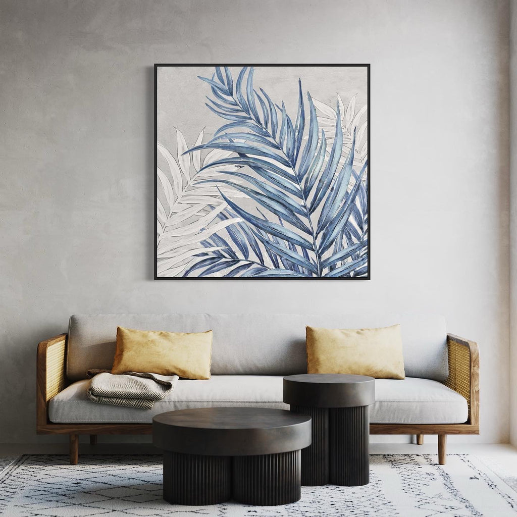 Obra de arte abstracto Blue Leaves óleo sobre lienzo Marte Gallery Llanogrande
