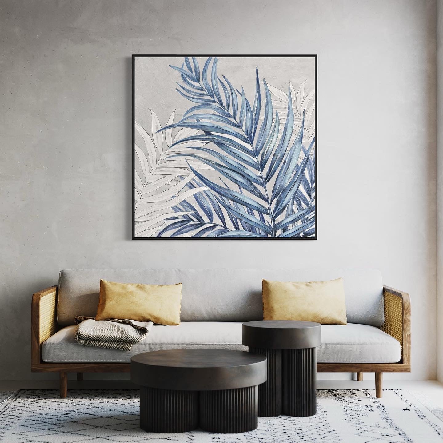 Obra de arte abstracto Blue Leaves óleo sobre lienzo Marte Gallery Llanogrande