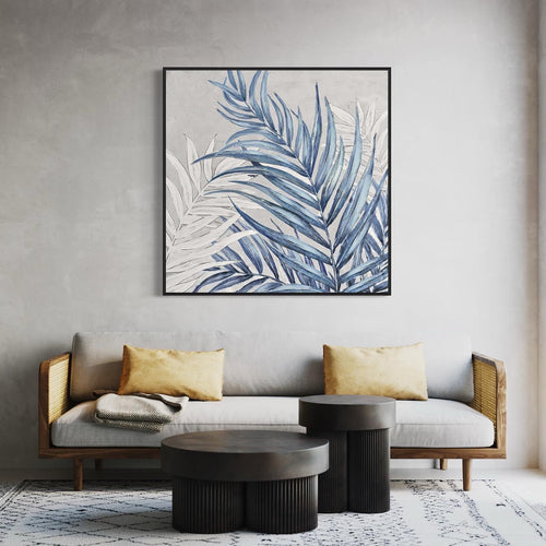 Obra de arte abstracto Blue Leaves óleo sobre lienzo Marte Gallery Llanogrande