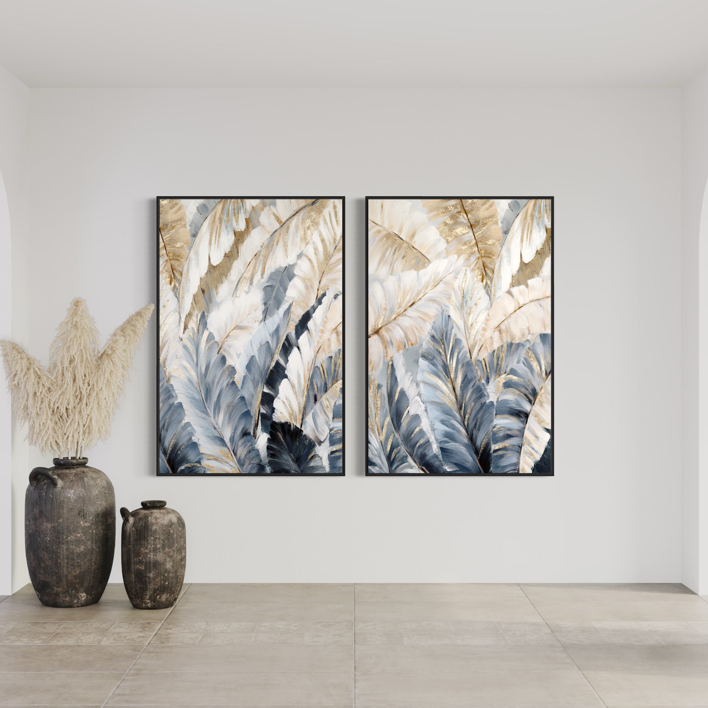 Obra de arte abstracto Blue Nature (Dítico) óleo sobre lienzo Marte Gallery Llanogrande