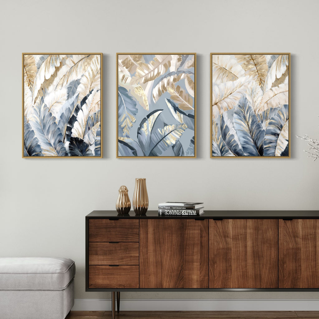 Obra de arte abstracto Blue Nature (Tríptico) óleo sobre lienzo Marte Gallery Llanogrande