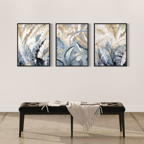 Obra de arte abstracto Blue Nature (Tríptico) óleo sobre lienzo Marte Gallery Llanogrande