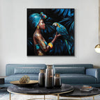 Obra de arte figurativo Blue Parrot óleo sobre lienzo Marte Gallery Llanogrande
