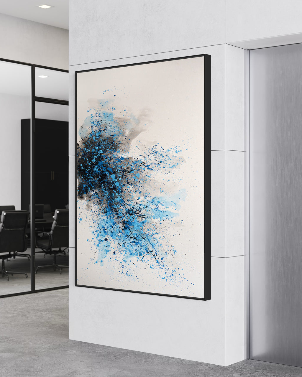 Obra de arte abstracto Blue Splash óleo sobre lienzo Marte Gallery Llanogrande