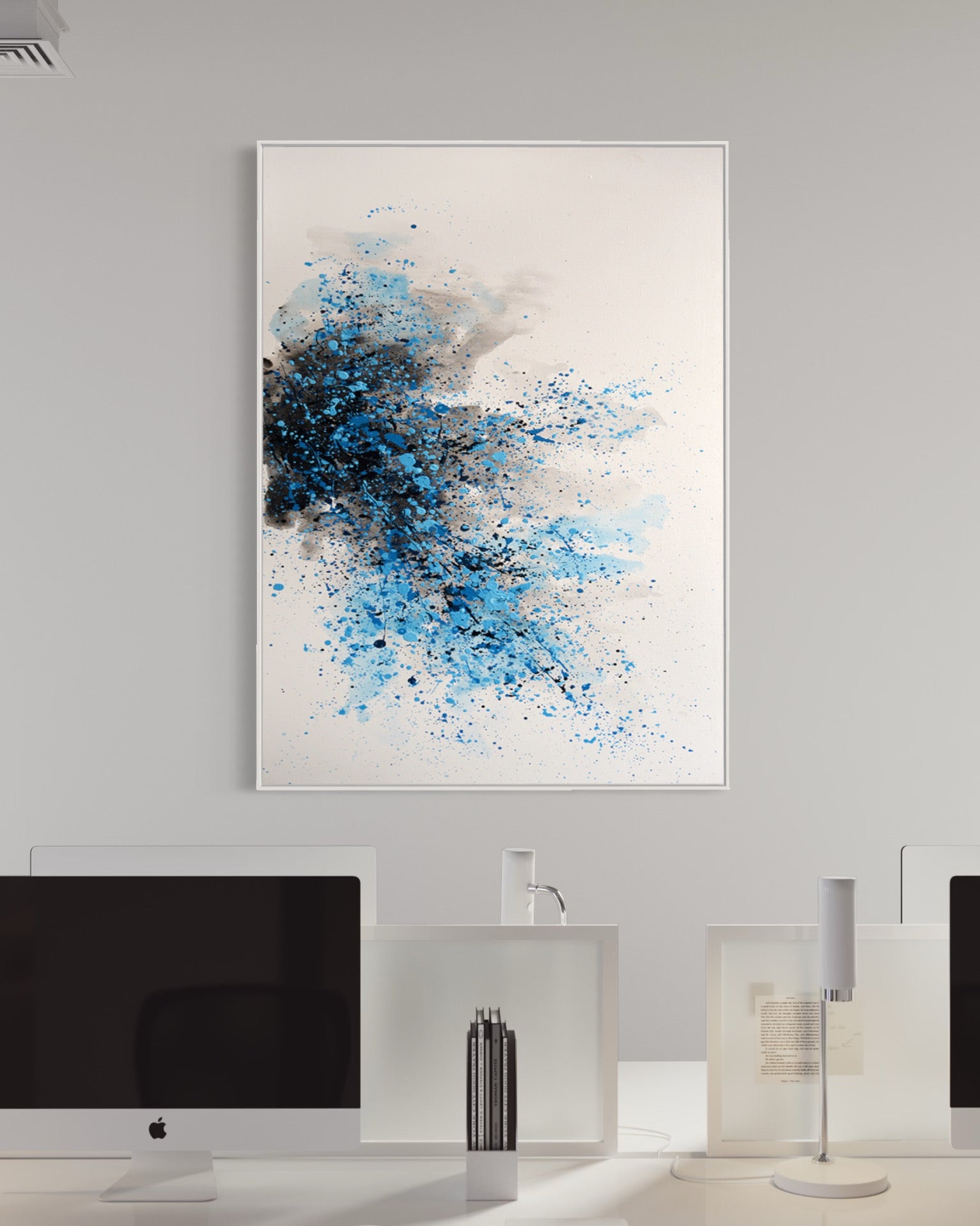 Obra de arte abstracto Blue Splash óleo sobre lienzo Marte Gallery Llanogrande