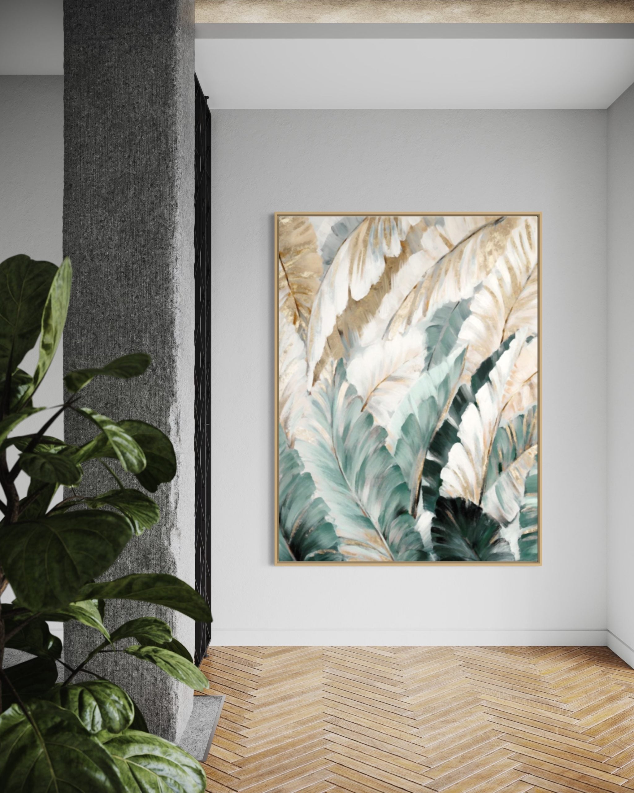 Obra de arte abstracto Green feather óleo sobre lienzo Marte Gallery Llanogrande
