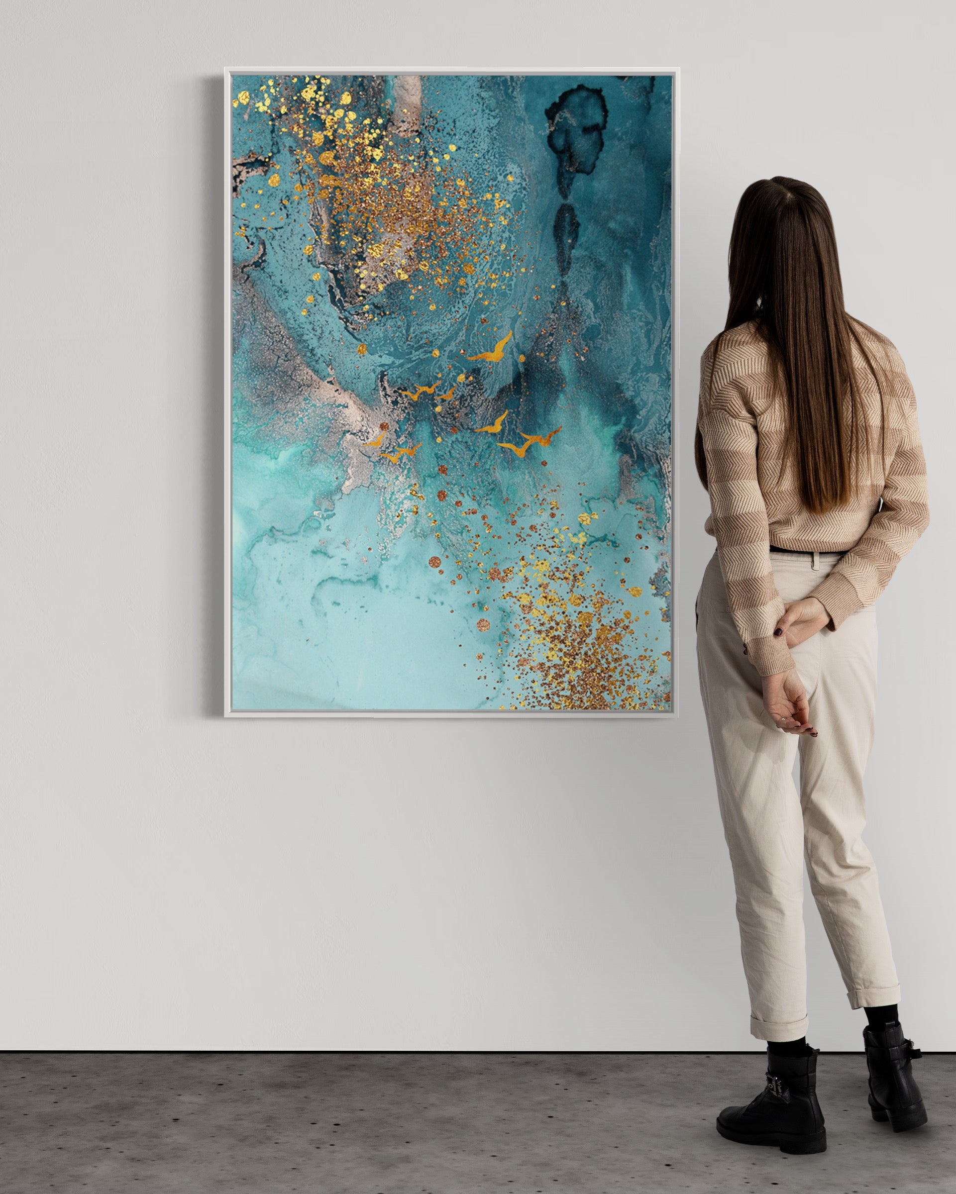 Obra de arte abstracto Golden Flight óleo sobre lienzo Marte Gallery Llanogrande