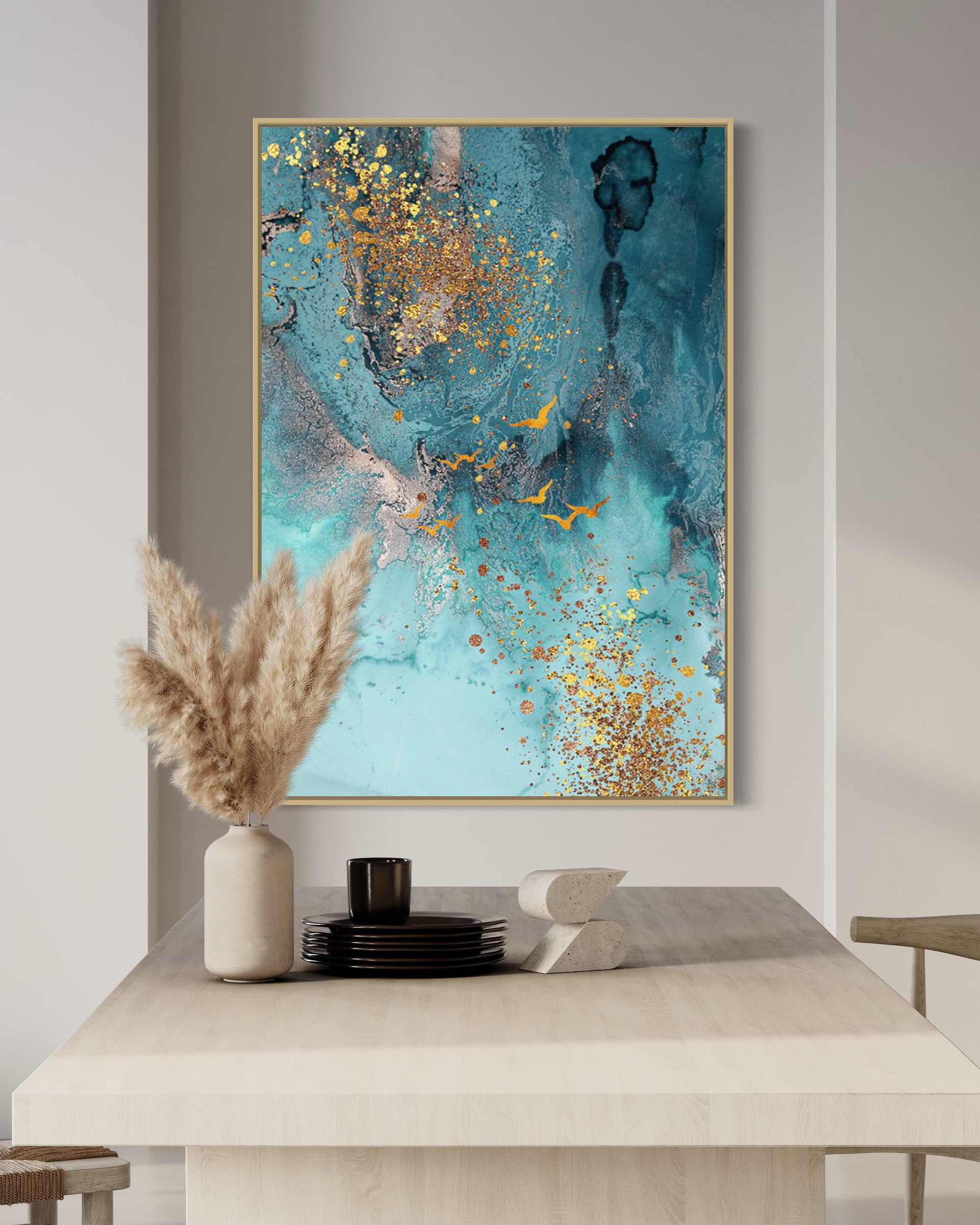 Obra de arte abstracto Golden Flight óleo sobre lienzo Marte Gallery Llanogrande