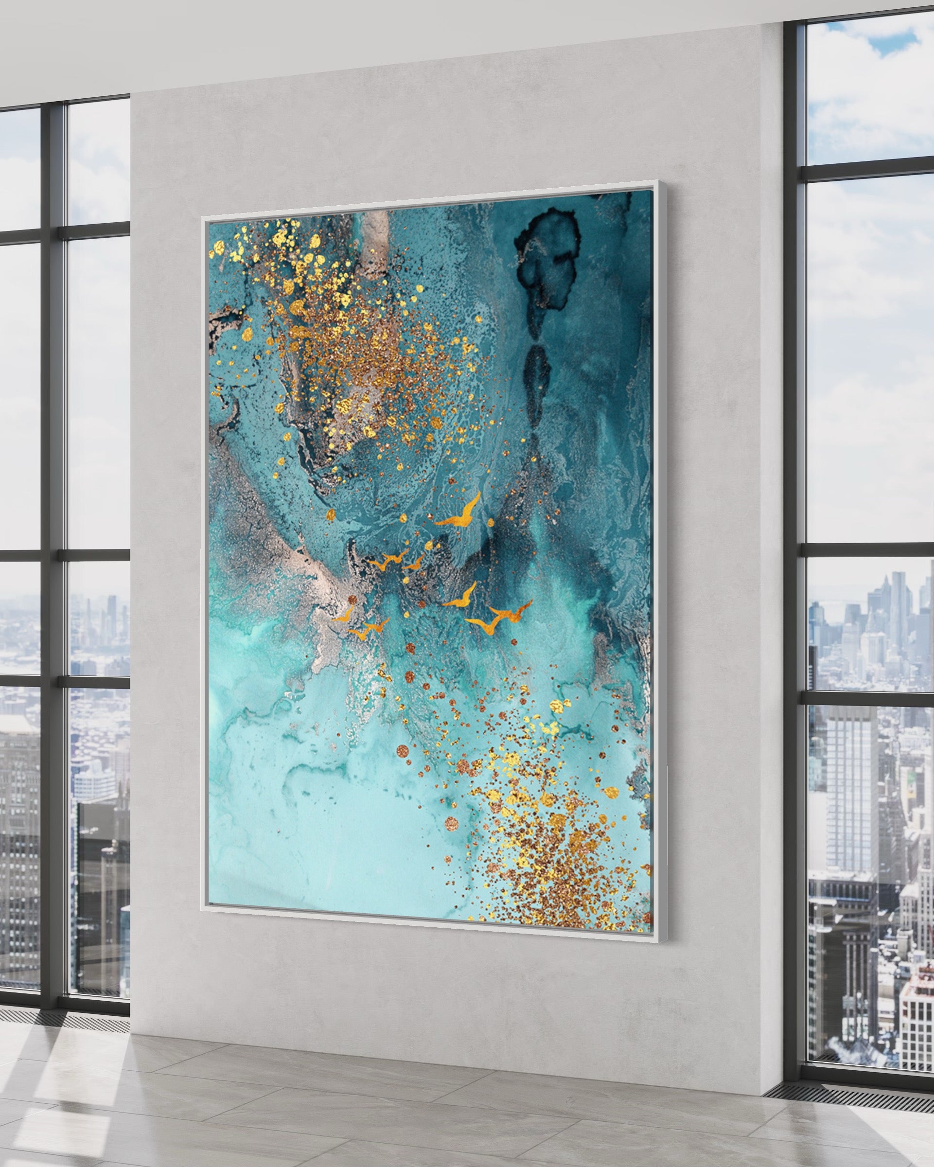Obra de arte abstracto Golden Flight óleo sobre lienzo Marte Gallery Llanogrande