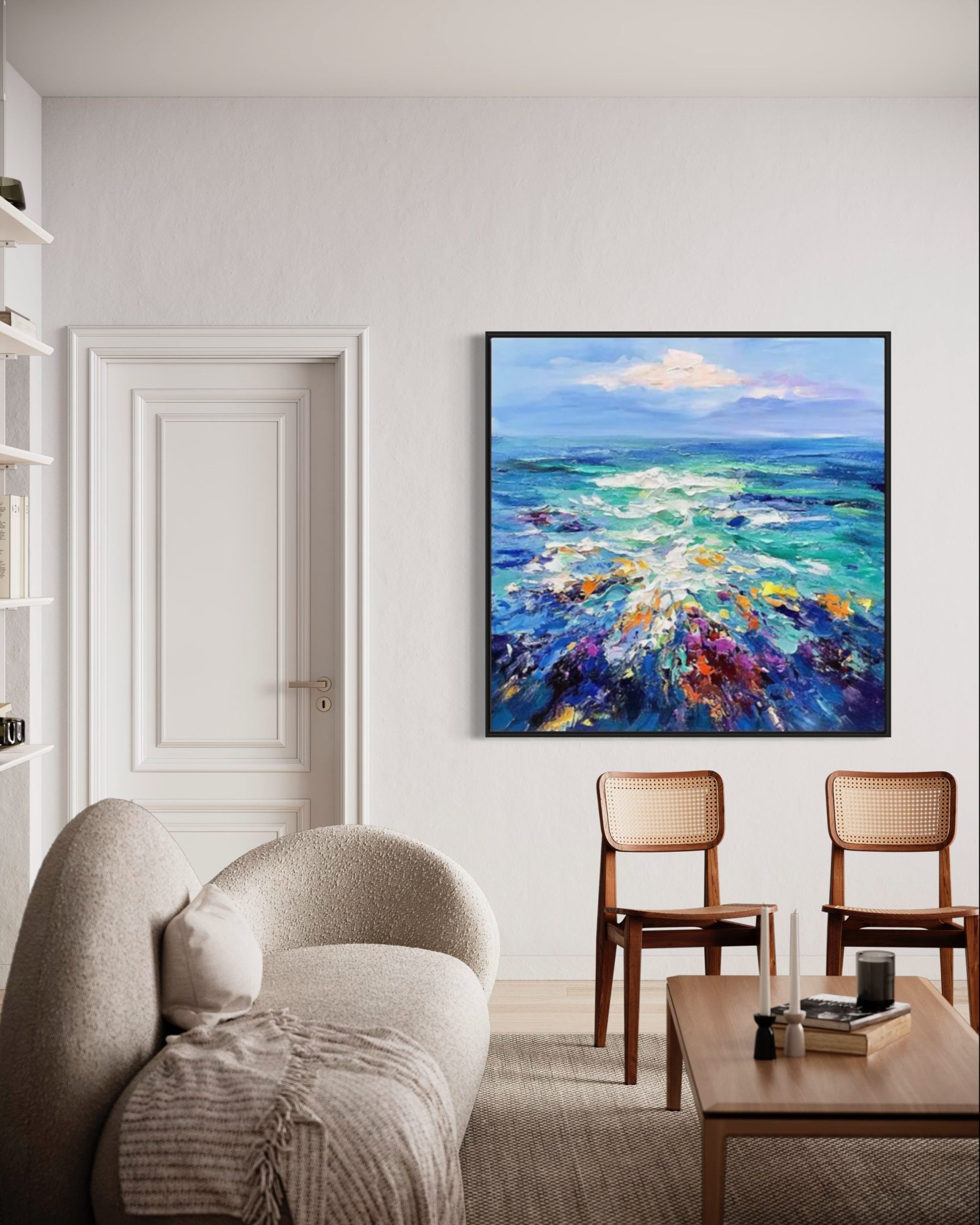 Obra de arte abstracto Ocean Burst óleo sobre lienzo Marte Gallery Llanogrande