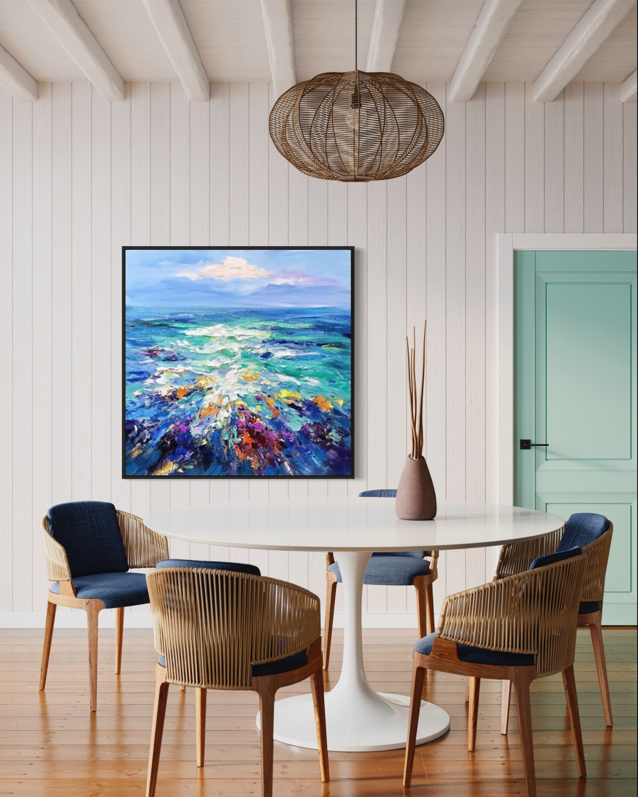 Obra de arte abstracto Ocean Burst óleo sobre lienzo Marte Gallery Llanogrande