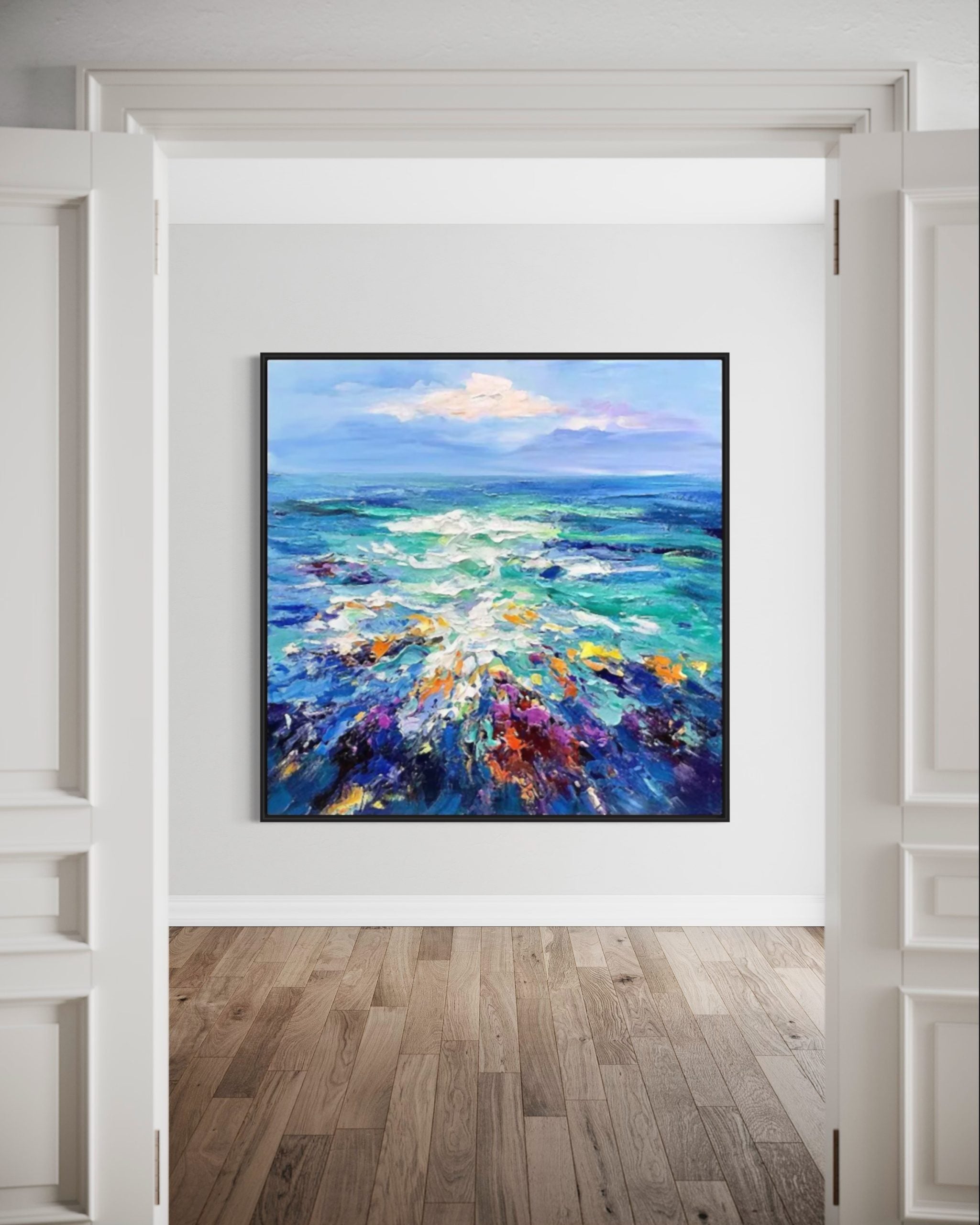 Obra de arte abstracto Ocean Burst óleo sobre lienzo Marte Gallery Llanogrande