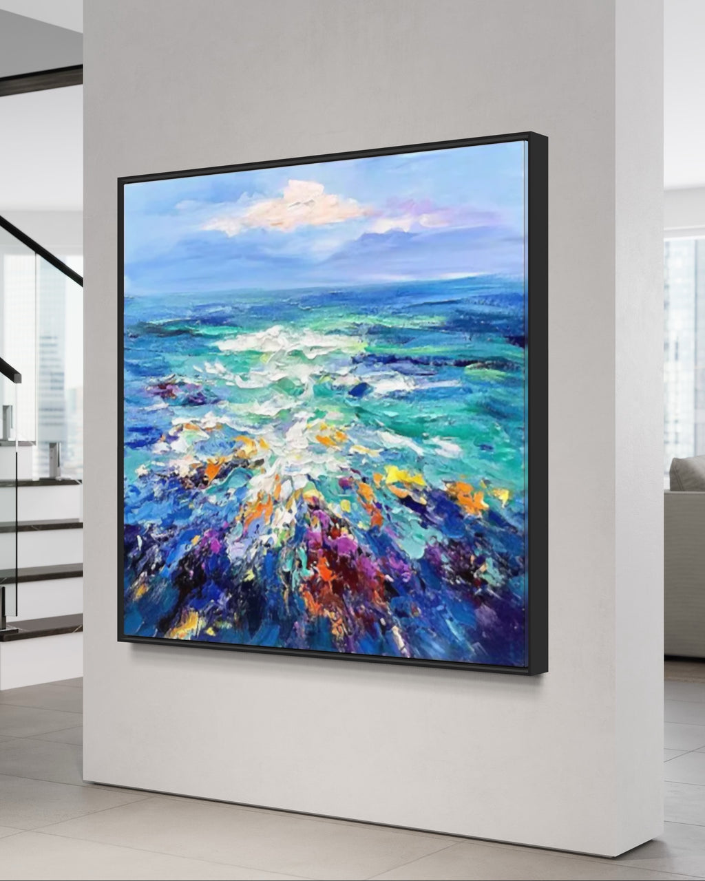Obra de arte abstracto Ocean Burst óleo sobre lienzo Marte Gallery Llanogrande