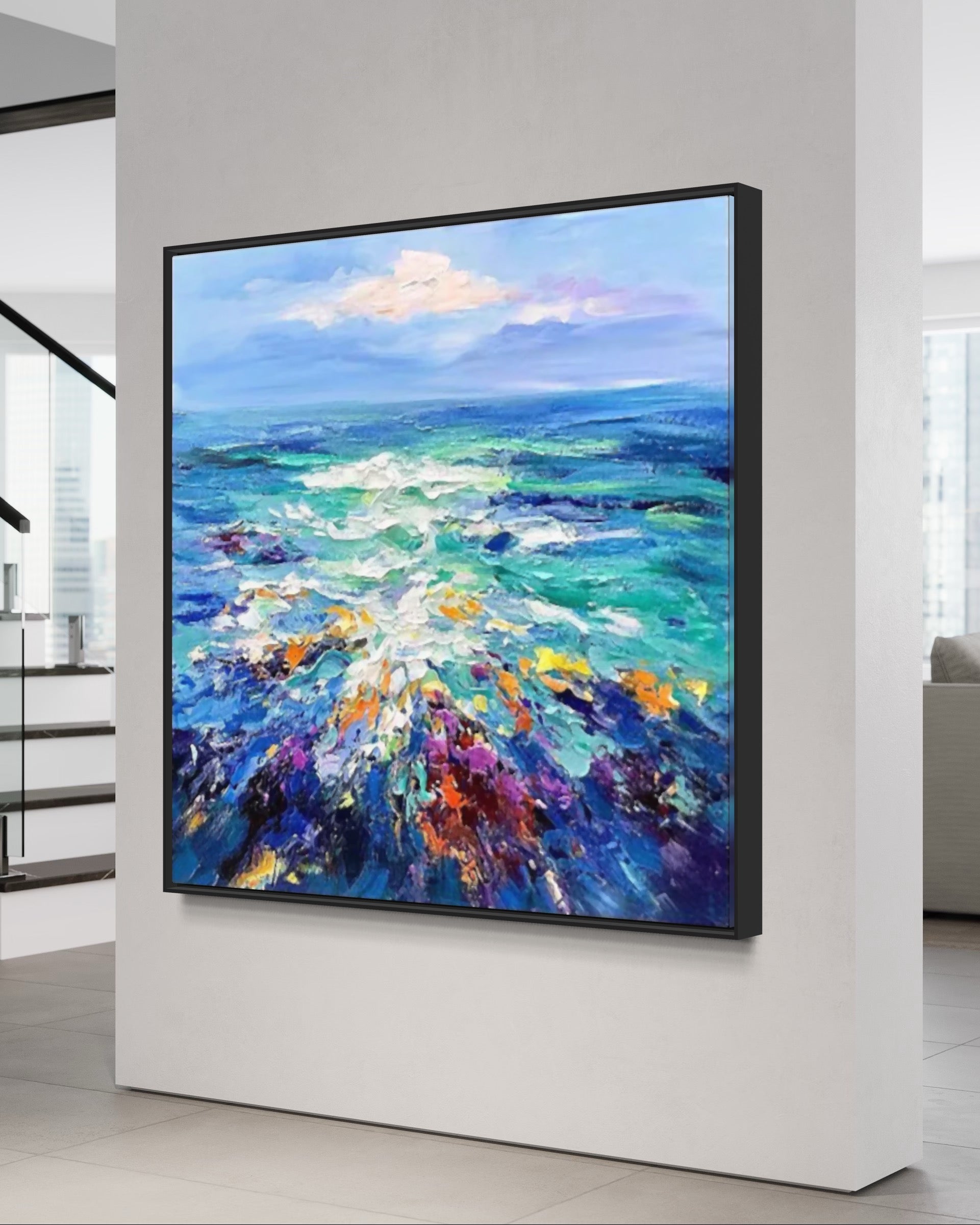 Obra de arte abstracto Ocean Burst óleo sobre lienzo Marte Gallery Llanogrande