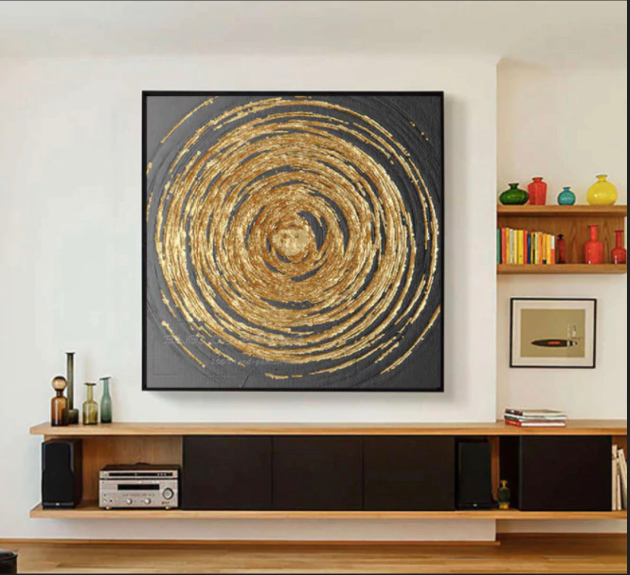 Obra de arte abstracto Golden Circle óleo sobre lienzo Marte Gallery Llanogrande