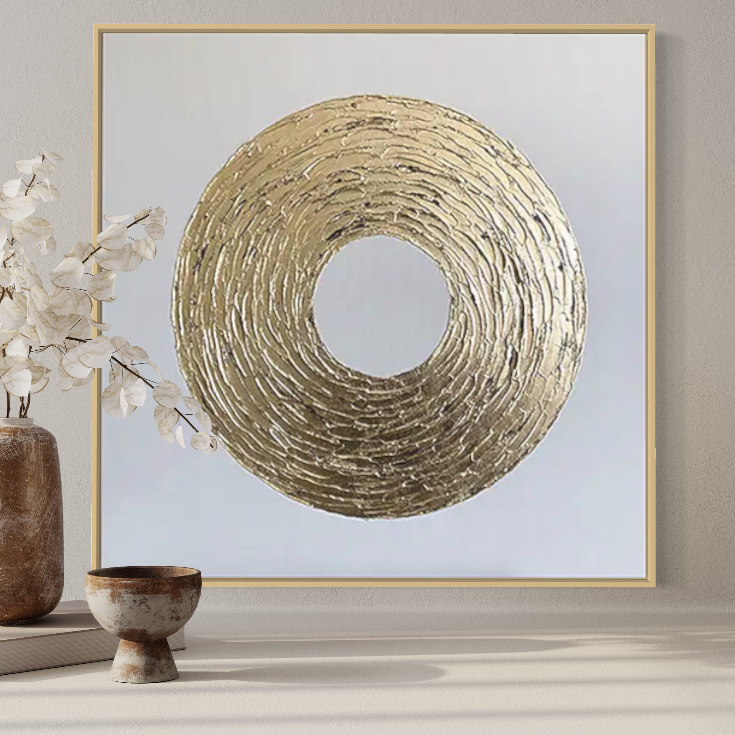 Obra de arte abstracto Infinite Gold óleo sobre lienzo Marte Gallery Llanogrande