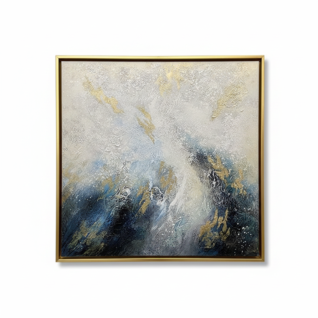 Obra de arte abstracto Shades óleo sobre lienzo con relieve y detalles dorados estilo lujoso Marte Gallery Llanogrande Rionegro
