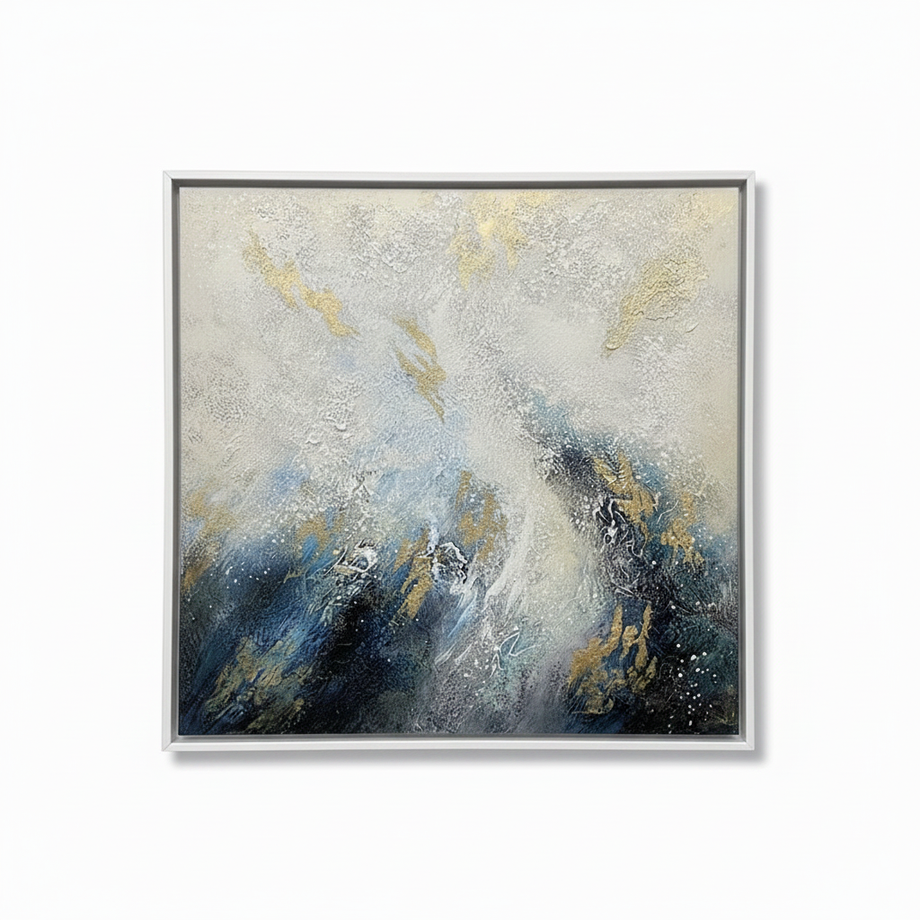 Obra de arte abstracto Shades óleo sobre lienzo con relieve y detalles dorados estilo lujoso Marte Gallery Llanogrande Rionegro