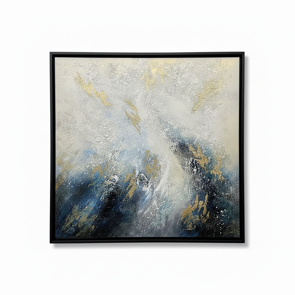 Obra de arte abstracto Shades óleo sobre lienzo con relieve y detalles dorados estilo lujoso Marte Gallery Llanogrande Rionegro